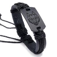 PU Armband, met Hennep & Zinc Alloy, pistool zwart geplateerd, mode sieraden & geweven patroon, zwart, 17-18CM, Verkocht door PC