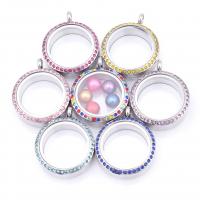 Flottant Locket Pendant, alliage de zinc, avec verre & strass, Rond, Placage, pour perles 8mm & unisexe, plus de couleurs à choisir, protéger l'environnement, sans nickel, plomb et cadmium, 30mm, Vendu par PC