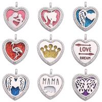 Parfym Locket Necklace, Zink Alloy, med Magnet & Glas & STRASS, Hjärta, platina pläterad, fler färger för val, nickel, bly och kadmium gratis, 35x30x7mm, Längd Ca 24 inch, Säljs av PC