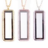 Floating Locket Necklace Zinc Alloy with Magnet & Glass & Rhinestone Rectangle plated nickel lead & cadmium free Length Approx 24 Inch Sold By PC