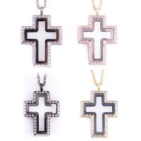 Snámh Locket muince, Sinc Alloy, le Maighnéad & Gloine & Rhinestone, Cross, plátáilte, dathanna níos mó le haghaidh rogha, nicil, luaidhe & caidmiam saor in aisce, 45x30x6mm, Fad Thart 24 Inse, Díolta De réir PC