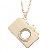 Flytande Locket Necklace, Zink Alloy, med Magnet & Glas, Kamera, plated, fler färger för val, nickel, bly och kadmium gratis, 38x27x8mm, Längd Ca 24 inch, Säljs av PC