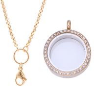 Flytande Locket Necklace, Zink Alloy, med Glas & STRASS, zinklegering Karbinlås, Rund, plated, fler färger för val, nickel, bly och kadmium gratis, 30mm, Längd Ca 24 inch, Säljs av PC