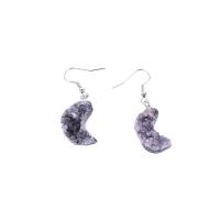 Amethist Drop Earring, met Zinc Alloy, Maan, silver plated, mode sieraden & verschillende stijlen voor de keuze, purper, 25~40mm, Verkocht door pair