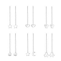 Argent sterling 925 boucles d'oreilles chaîne, Placage, styles différents pour le choix & pour femme, 40mm, Vendu par paire