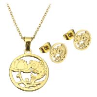 Fashion Stainless Steel Jewelry Sets Stud Earring & necklace gold color plated & for woman & hollow Length Approx 17.5 Inch Sold By Set