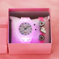 Zinklegering Sieraden Sets, Zinc Alloy, armband & horloge, met Plastic & Roestvrij staal, 2 stuks & voor vrouw & glazuur & met strass, roze, 240x18mm, Verkocht door Stel