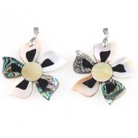 Shell Pendler, Zinc Alloy, med Shell, Flower, blandede farver, 63x46mm, Solgt af PC