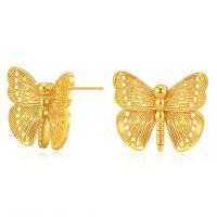 Pendientes de Perno en Latón, metal, Mariposa, chapado en oro de 18 K, Joyería & para mujer, dorado, 12mm, Vendido por Par