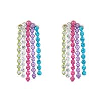 Fashion Fringe Oorbellen, Zinc Alloy, mode sieraden & voor vrouw & met strass, multi-gekleurde, 88x29mm, Verkocht door pair