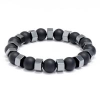 Pulseras de piedras preciosas, aleación de zinc, con Hematita no magnética, Joyería, Negro, 10mm, Vendido para 18-19 cm Sarta