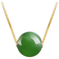 Hetian Jade collier, Rond, Placage de couleur d'or, unisexe, vert, 12mm, Longueur Environ 17.72 pouce, Vendu par PC