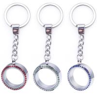 Zinklegering sleutelhanger haak, Zinc Alloy, met Glas, Ronde, silver plated, uniseks & met strass, meer kleuren voor de keuze, nikkel, lood en cadmium vrij, 30mm, Verkocht door PC