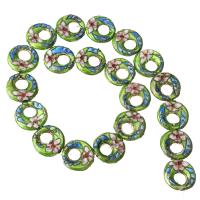 Perles en cloisonné, cloisonne, gravé, creux, vert, 20x20mm, Trou:Environ 2mm, 20PC/brin, Vendu par Environ 16 pouce brin