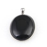 Pendants Gemstone Jewelry, Sinc Alloy, le Gemstone, dubh, 39x26mm, Díolta De réir PC