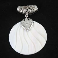 Natural White Shell Pendler, Zinc Alloy, med White Shell, Runde, hvid, 71x50mm, Solgt af PC