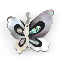 Shell Pendler, Zinc Alloy, med Shell, Butterfly, blandede farver, 44x41mm, Solgt af PC