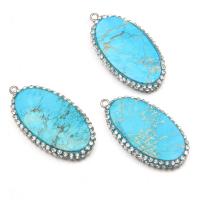 Imperial Jaspis hangers, Indruk Jasper, met Zinc Alloy, Plat Ovaal, met strass, blauw, 22x40mm, Verkocht door PC