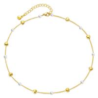 metal collar, con Perlas plásticas, con 2.36 extender cadena, 18K chapado en oro, Joyería & para mujer, dorado, longitud 15.35 Inch, Vendido por UD