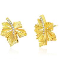 Ciúbach Zirconia Micrimhilseogra réiteodh Earring Prás, Leaf, 18K ór plátáilte, jewelry faisin & do bhean & le zirconia ciúbach, órga, 18x14mm, Díolta De réir Péire