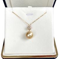 Golden South Sea Pearl Halskæde, med 18K Gold, Runde, guldfarve belagt, Micro Pave cubic zirconia & for kvinde, 13-14mm, Længde Ca. 15.75 inch, Solgt af PC