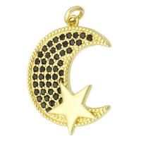 Cúbicos Circonia Colgante Latón Micro pavimenta, metal, Luna y estrella, chapado en color dorado, micro arcilla de zirconia cúbica, 20x26x2mm, agujero:aproximado 2mm, 10PCs/Grupo, Vendido por Grupo