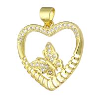 Cubic Zirconia Micro Pave Brass Pendant Heart gold color plated micro pave cubic zirconia & hollow Approx 3mm Sold By Lot