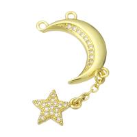 Cúbicos Circonia Colgante Latón Micro pavimenta, metal, Luna y estrella, chapado en color dorado, micro arcilla de zirconia cúbica & perforado doble, 41mm, agujero:aproximado 1mm, 10PCs/Grupo, Vendido por Grupo