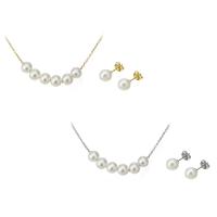 Parures de bijoux en acier inoxydable, Boucle d’oreille stud & collier, avec perle de plastique, Placage, pour femme, plus de couleurs à choisir, 8*8mm,7*8mm, Longueur Environ 19.5 pouce, Vendu par fixé