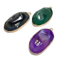 Natuurlijke Agate Druzy hanger, Agaat, met Zinc Alloy, Ovaal, meer kleuren voor de keuze, 25x45mm, Verkocht door PC