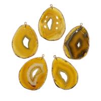 Natuurlijke Agate Druzy hanger, Messing, met Agaat, geel, 55x40x5mm, Verkocht door PC