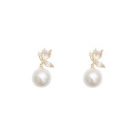 Prás Buail Earring, le Pearl Plaisteacha, 925 Téalainn airgid sterling iar earring, óir fíor plated, jewelry faisin & do bhean & le zirconia ciúbach, órga, 29x14mm, Díolta De réir Péire