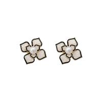 Lo zinco in lega Stud Earring, lega in zinco, with perla in plastica, 925 Thailandia argento sterling Inserisci, Fiore, placcato oro vero, gioielli di moda & per la donna & smalto, dorato, 22x22mm, Venduto da coppia