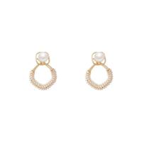 Boucles d'oreilles en alliage de zinc, avec Plastique ABS perle, fade et jamais plaqué de haute qualité, bijoux de mode & pour femme, doré, 25x20mm, Vendu par paire