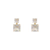 Zircon cubique ( CZ ) Boucles d'oreilles pendantes, alliage de zinc, Plaqué d'or, bijoux de mode & pour femme & avec zircone cubique, doré, 18x9mm, Vendu par paire