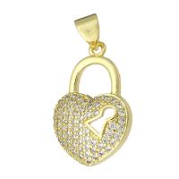 Messing hanger met micro-paved kubieke zirconia's, Hart, gold plated, micro pave zirconia, 14x21x4mm, Gat:Ca 3mm, 10pC's/Lot, Verkocht door Lot