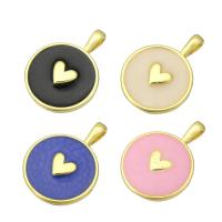 Brass Jewelry Pendants Flat Round gold color plated enamel Approx 2mm Sold By Lot