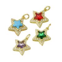 Colgantes de latón cúbicos Circonia (CZ), metal, Estrella, chapado en color dorado, micro arcilla de zirconia cúbica, más colores para la opción, 14x15x6mm, agujero:aproximado 2mm, 10PCs/Grupo, Vendido por Grupo