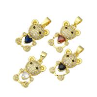 Pendenti di ottone di Cubic Zirconia (CZ), Orso, placcato color oro, Micro spianare cubic zirconia, nessuno, 10x18x3mm, Foro:Appross. 3mm, 10PC/lotto, Venduto da lotto