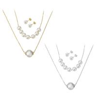 Roestvrij staal sieraden sets, Stud Oorbel & halsketting, met Plastic Pearl, plated, voor vrouw, meer kleuren voor de keuze, Lengte Ca 17 inch, Verkocht door Stel