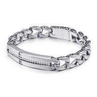 Bijoux bracelet en acier inoxydable, poli, pavé de micro zircon & pour homme, couleur originale, 12mm, Longueur Environ 8.66 pouce, Vendu par PC