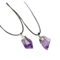 Amethyst Halskette, mit Messing, Unregelmäßige, Platinfarbe platiniert, unisex, violett, 15-20mmx25-32mm, Länge ca. 14.96 ZollInch, verkauft von PC