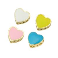 Perline in ottone, Cuore, placcato color oro, smalto, nessuno, 12x12x4mm, Foro:Appross. 1mm, 10PC/lotto, Venduto da lotto