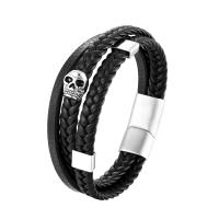 Leather Cord Bracelet with Stainless Steel plated & Unisex Sold By PC