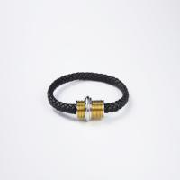 Leather Cord Bracelet with Stainless Steel plated & Unisex Sold By PC