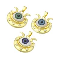 Cúbicos Circonia Colgante Latón Micro pavimenta, metal, con Plástico, Ojo, chapado en color dorado, micro arcilla de zirconia cúbica & esmalte, más colores para la opción, 23x23x6mm, agujero:aproximado 3mm, 10PCs/Grupo, Vendido por Grupo