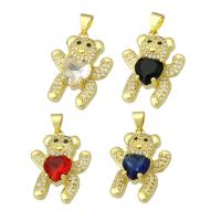 Cubic Zirconia (CZ) Brass Hängen, Mässing, Bear, guldfärg pläterade, micro bana cubic zirconia, fler färger för val, 9x16x4mm, Hål:Ca 3mm, 10PC/Lot, Säljs av Lot