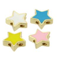 Perline in ottone, Stella, placcato color oro, smalto, nessuno, 13x12x4mm, Foro:Appross. 2mm, 10PC/lotto, Venduto da lotto