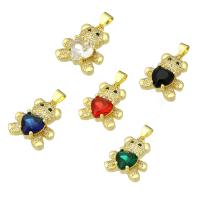 Cúbicos Circonia Colgante Latón Micro pavimenta, metal, Oso, chapado en color dorado, micro arcilla de zirconia cúbica, más colores para la opción, 16x19x5mm, agujero:aproximado 3mm, 10PCs/Grupo, Vendido por Grupo