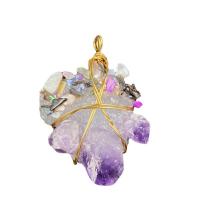 Ice Quartz Akaatti Pendant, Ametisti, kanssa helmi & Rauta, Epäsäännöllinen, kullan väri kullattu, Unisex, violetti, 30-35mmx45-50mm, Myymät PC